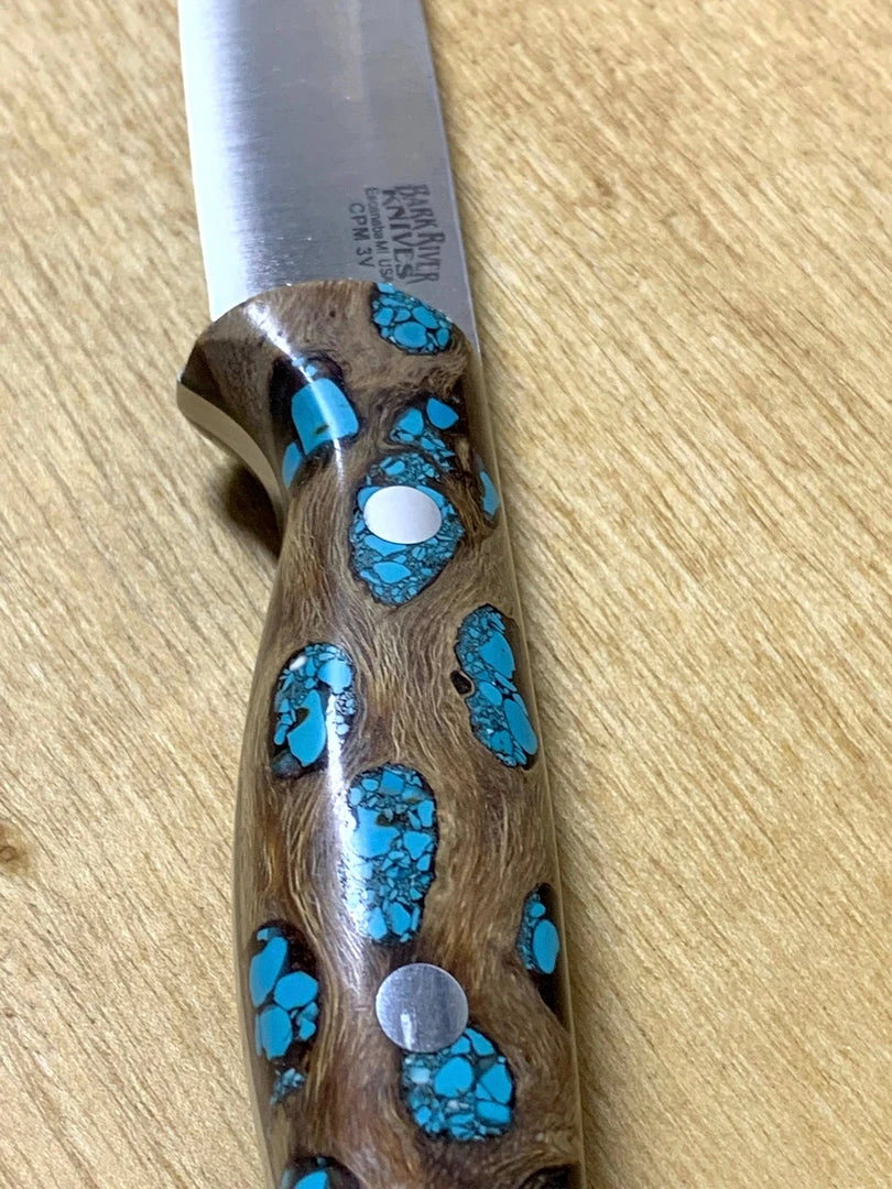 BARK RIVER KNIVES Bark River Gunny CPM 3V Knife Cholla Cactus W/ Turquoise - Gray Liners - Rampless #2 4 BARK RIVER KNIVES Bark River Gunny CPM 3V Knife Cholla Cactus W/ Turquoise - Gray Liners - Rampless #2