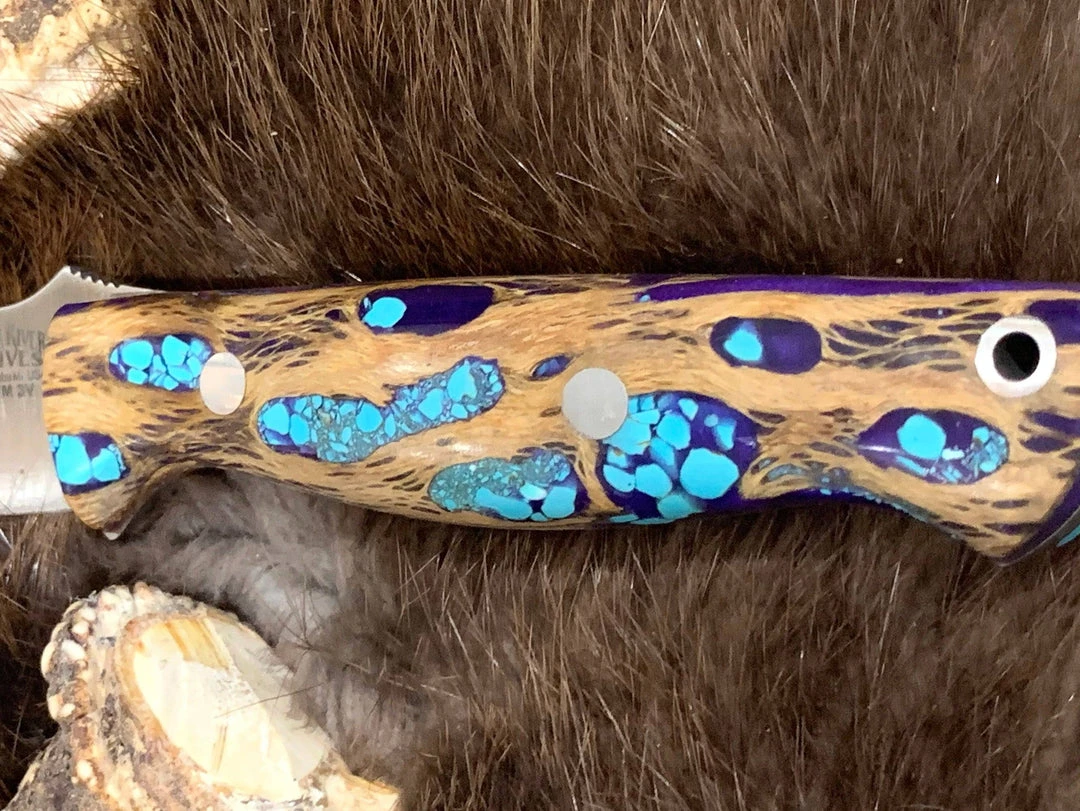 BARK RIVER KNIVES Bark River Gunny CPM 3V Knife Purple Cholla Cactus Handles With Turquoise 4 BARK RIVER KNIVES Bark River Gunny CPM 3V Knife Purple Cholla Cactus Handles With Turquoise