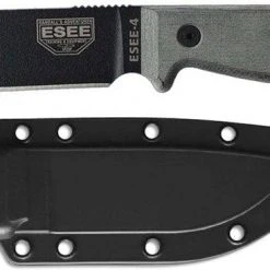 ESEE 4P-B Black Blade Plain Edge, Micarta Handle Black Sheath Clip Plate All Knife Brands