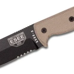 All Knife Brands ESEE 5 Partially Serrated Edge, Tan Micarta Handles, Black Sheath ESEE-5S-E