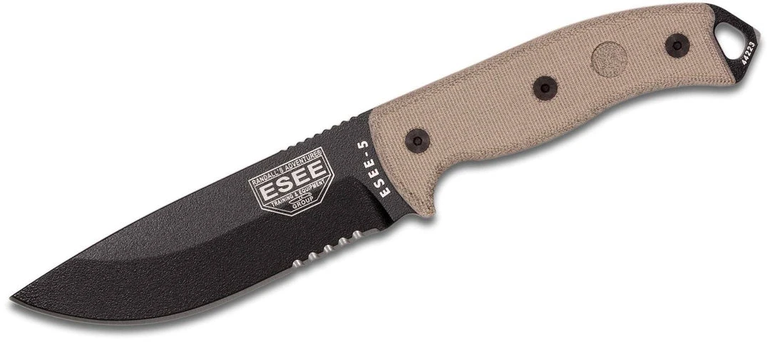 All Knife Brands ESEE 5 Partially Serrated Edge, Tan Micarta Handles, Black Sheath ESEE-5S-E 3 All Knife Brands ESEE 5 Partially Serrated Edge, Tan Micarta Handles, Black Sheath ESEE-5S-E