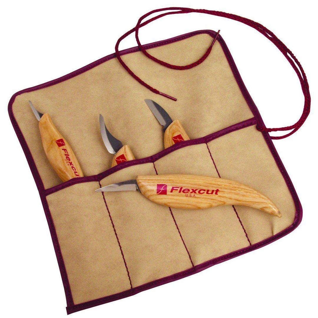 Flexcut Knives Flexcut Carving 4 Piece Tool Set With Tool Roll - KN100 (USA) 3 Flexcut Knives Flexcut Carving 4 Piece Tool Set With Tool Roll - KN100 (USA)