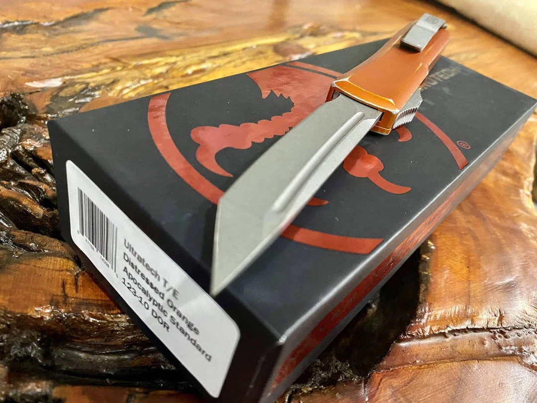 All Knife Brands Microtech Ultratech T/E OTF 3.46" Apocalyptic Blade, Orange Distressed 123-10DOR 5 All Knife Brands Microtech Ultratech T/E OTF 3.46" Apocalyptic Blade, Orange Distressed 123-10DOR