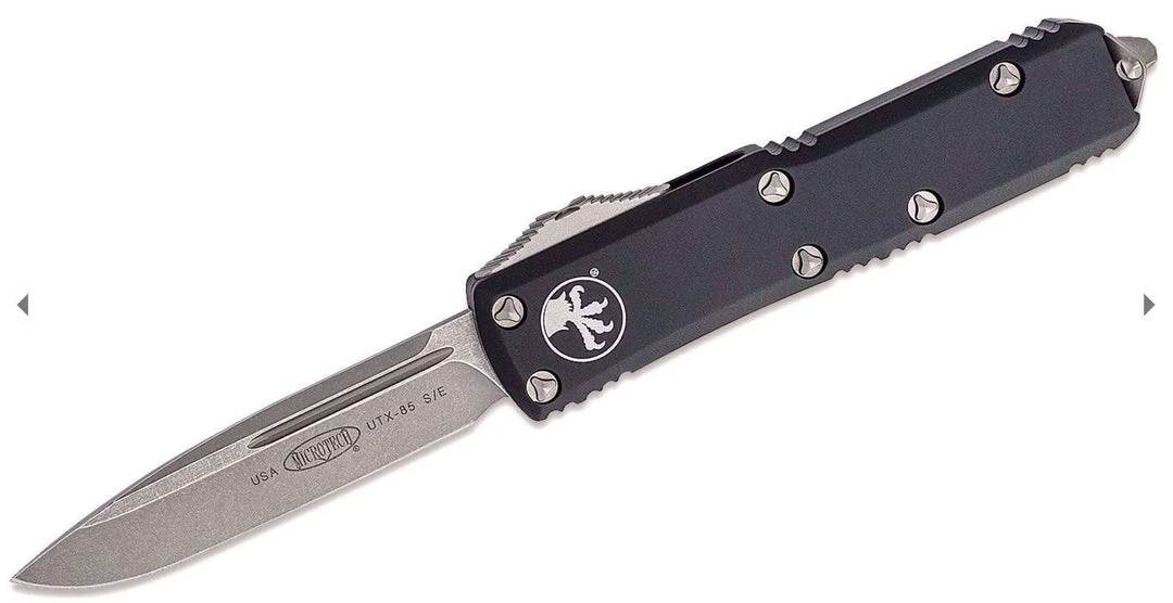 Microtech UTX-85 S/E Black Handle Stonewashed Blade 231-10 5 Microtech UTX-85 S/E Black Handle Stonewashed Blade 231-10