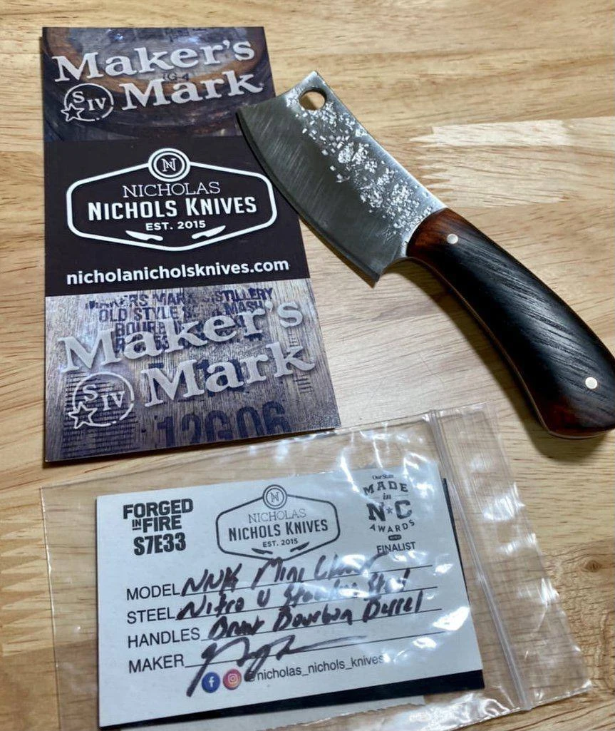 NICHOLAS NICHOLS Limited Edition Knives Nic Nichols Mini Cleaver Makers Mark Bourbon Handles Limited Edition 6 NICHOLAS NICHOLS Limited Edition Knives Nic Nichols Mini Cleaver Makers Mark Bourbon Handles Limited Edition