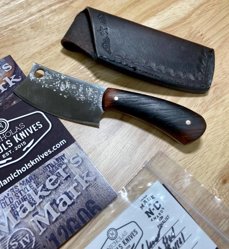NICHOLAS NICHOLS Limited Edition Knives Nic Nichols Mini Cleaver Makers Mark Bourbon Handles Limited Edition 8 NICHOLAS NICHOLS Limited Edition Knives Nic Nichols Mini Cleaver Makers Mark Bourbon Handles Limited Edition