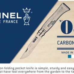 Opinel No.8 Carbon Knife With Sheath, Wooden Slide Gift Box (France)