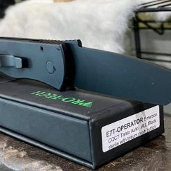 PROTECH KNIVES All Knife Brands Pro-Tech Emerson E7T Operator Tritium Button Tanto Knife (3.25" Black)