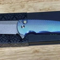PROTECH KNIVES Pro-Tech Malibu 5241 Blue Titanium Custom Reverse Tanto Flipper
