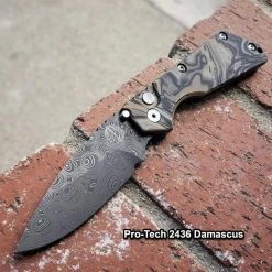 PROTECH KNIVES Pro-Tech Strider SnG Custom Auto Camo G-10 Damascus Blade Pearl Button 2436-DAMASCUS All Knife Brands