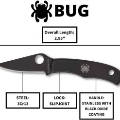 Spyderco Bug Non-Locking Knife Black Steel Blade C133BKP Spyderco Knives